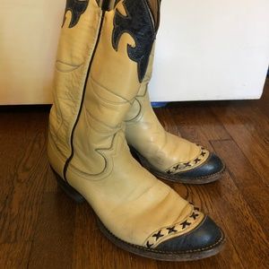 Tony Lama Vintage Cream & Blue Wester Boots
